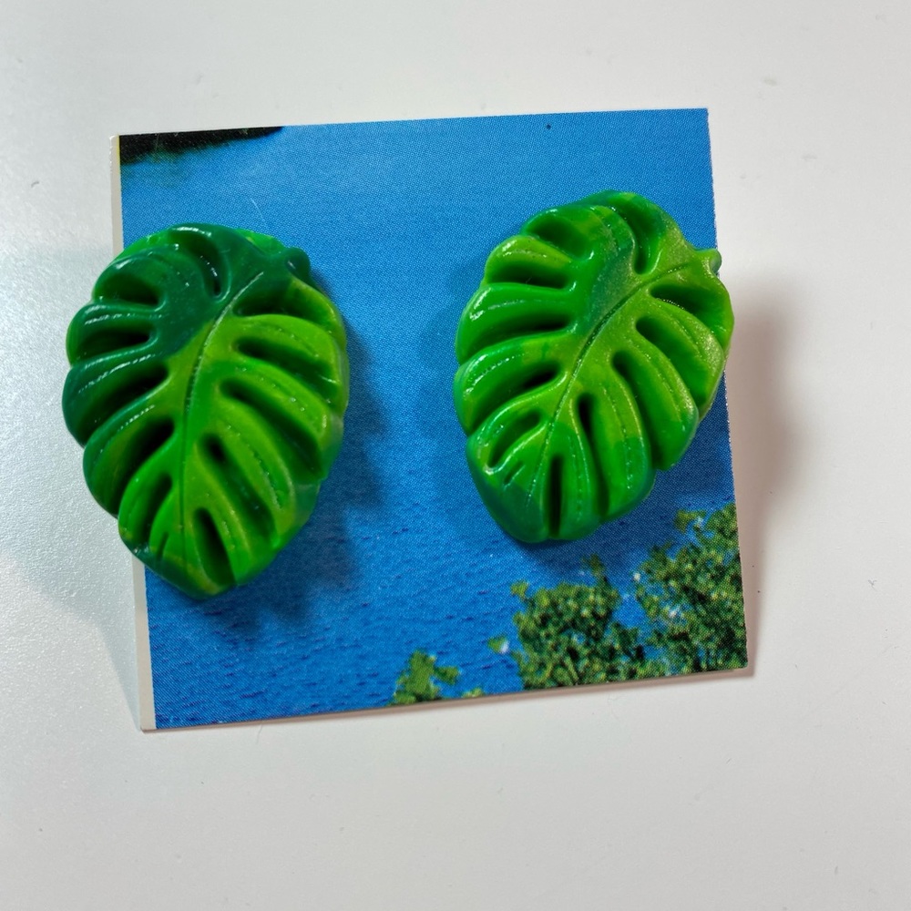 Variegated Monstera Polymer Clay Earring